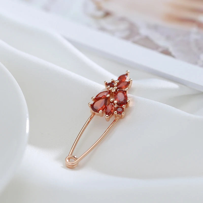 Hot 585 Rose Gold Fine Brooch for Women Creative Fashion Wedding Jewelry Unique Red Natural Zircon Boutonniere 2022 New