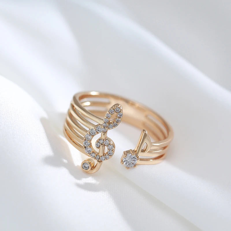 Musical Note Music Rings for Women 585 Rose Gold Color Modern Crystal Ring High Quality Daily Fine Jewelry
