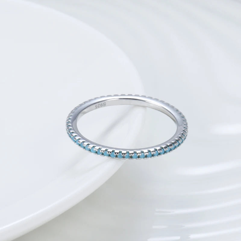Tibetan Silver Classic Exquisite Circle Turquoise Charm Stackable Finger Ring for Women Trendy Fine Jewelry