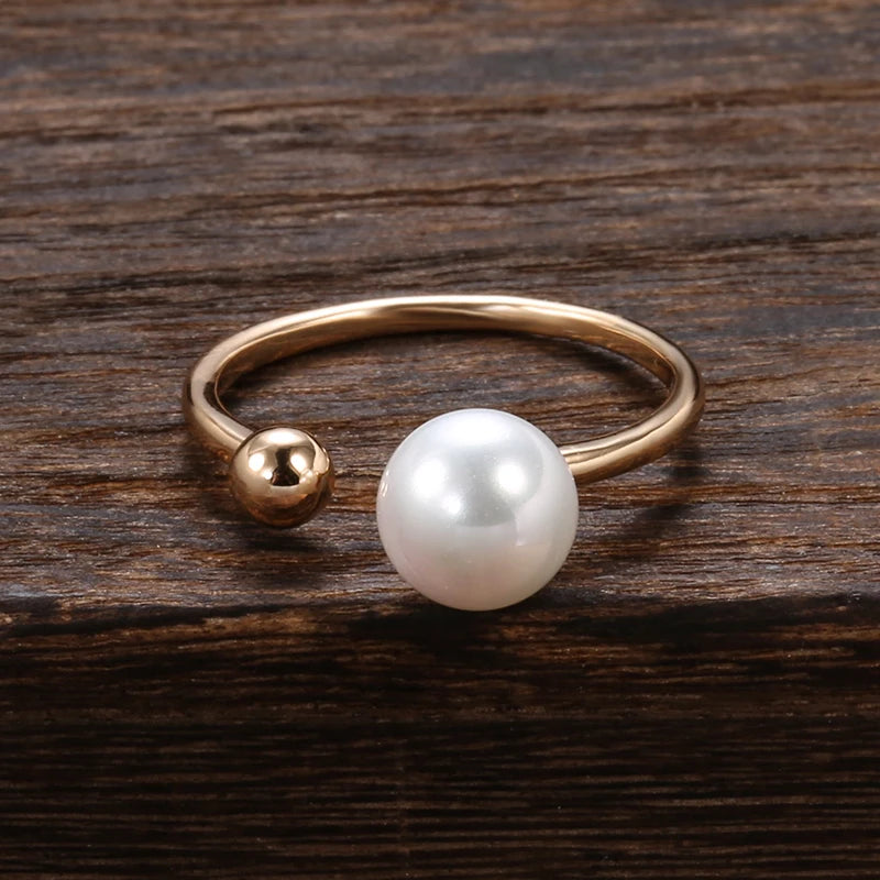 Pearl Ring Fashion Jewelry Ethnic Bride Wedding Ring Vintage Fine 585 Rose Gold Jewelry