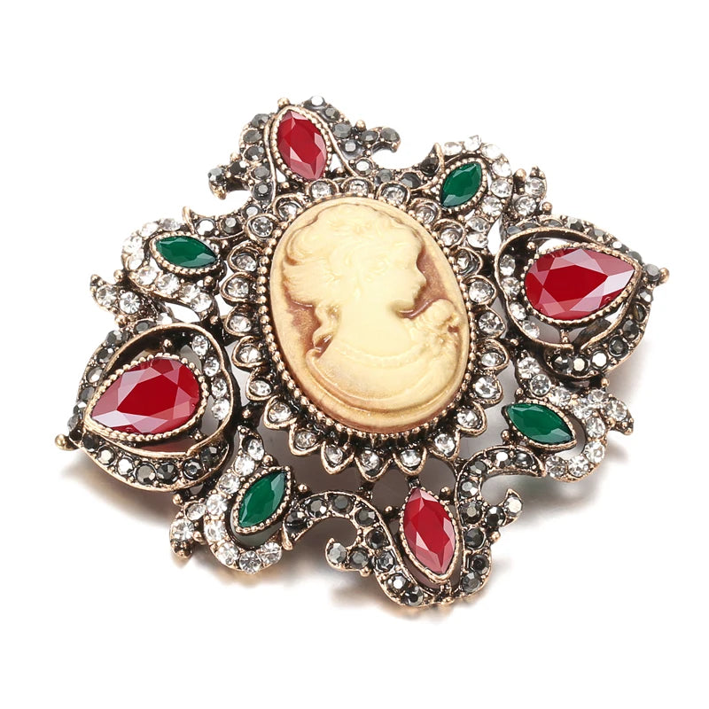 Oval Lady Blue Stone Brooch for Women Vintage Hollow Flower Brooch Antique Gold Party Fashion Apparel Jewelry Accessories