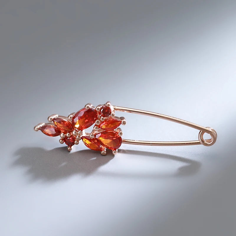 Hot 585 Rose Gold Fine Brooch for Women Creative Fashion Wedding Jewelry Unique Red Natural Zircon Boutonniere 2022 New