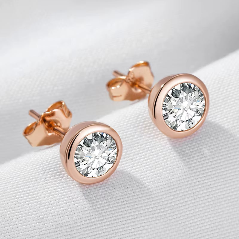 Stud Earrings for Women Simple 585 Rose Gold Color round Earrings High Quality Daily Fine Jewelry