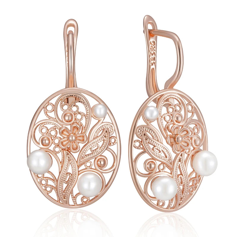 Pearl Dangle Earrings for Women Trend Glossy Metal Flower Accessories Vintage Daily Fine Jewelry