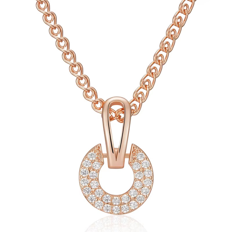 O simple Style  Natural Zircon Pendant Necklace for Women Unique Design 585 Rose Gold Color Bride Wedding Jewelry Gift