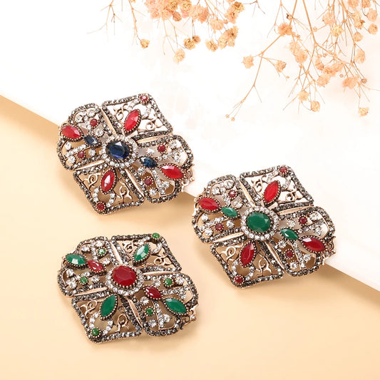 Vintage Crytal Flower Brooch Pins Turkish Women Retro Gold Color Ethnic Bridal Wedding Jewelry Boho Crystal Gift 2020