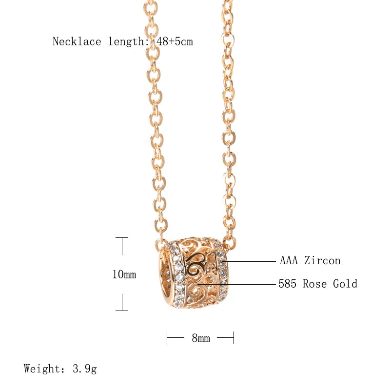 Luxury Hollow Flower Ring Necklace Micro-Wax Inlay Natural Zircon 585 Rose Gold round Long Pendants Women Fine Fashion Jewelry