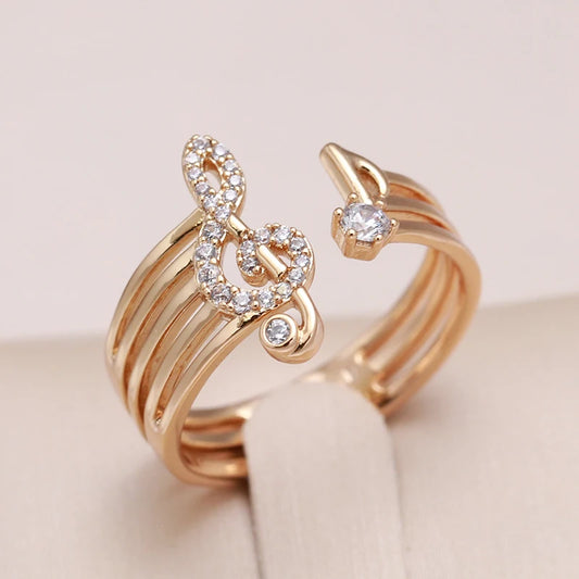 Musical Note Music Rings for Women 585 Rose Gold Color Modern Crystal Ring High Quality Daily Fine Jewelry