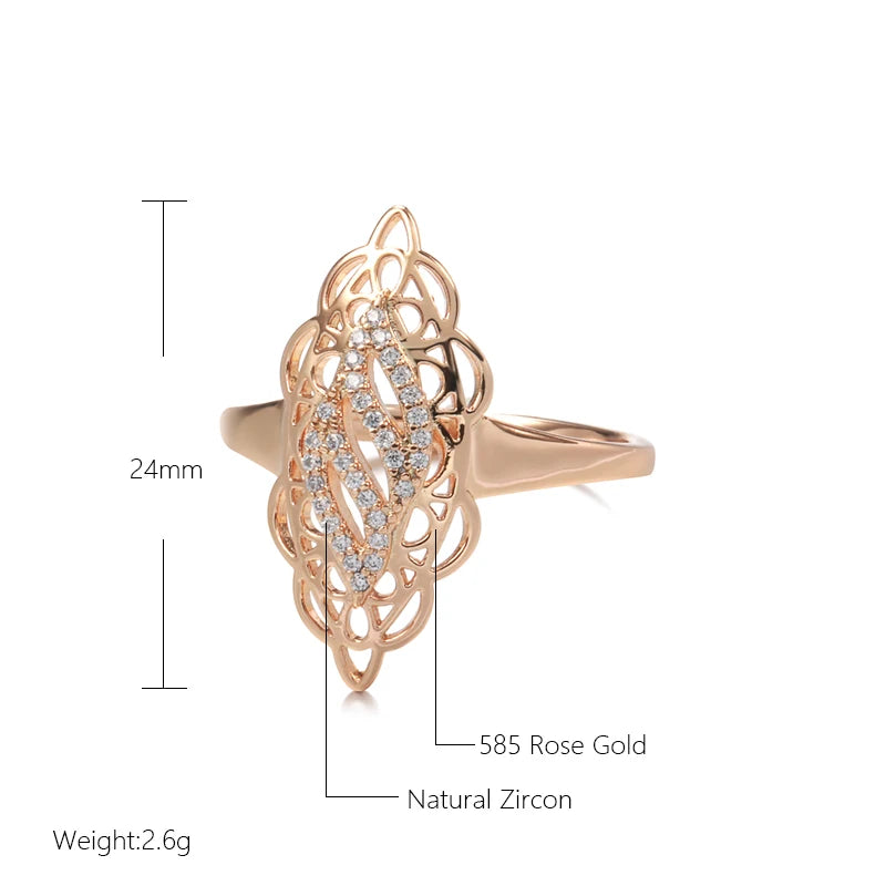 Elegant Vintage 585 Rose Gold Women Ring Natural Zircon Hollow Flower Ethnic Rings Trend Daily Vintage Jewelry
