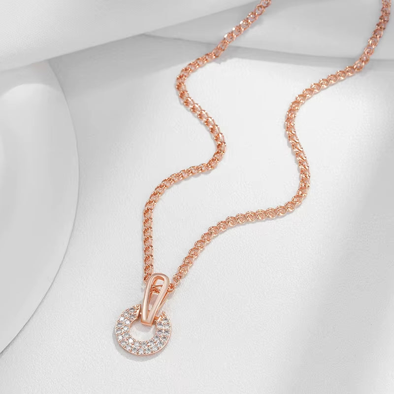 O simple Style  Natural Zircon Pendant Necklace for Women Unique Design 585 Rose Gold Color Bride Wedding Jewelry Gift