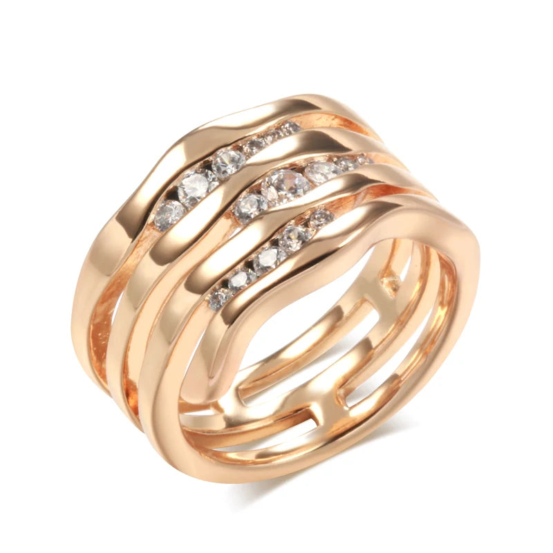 New Unique Creative 585 Rose Gold Women Rings Micro-Wax Inlay Natural Zircon Rings Geometry Modern Party Fashion Jewelry