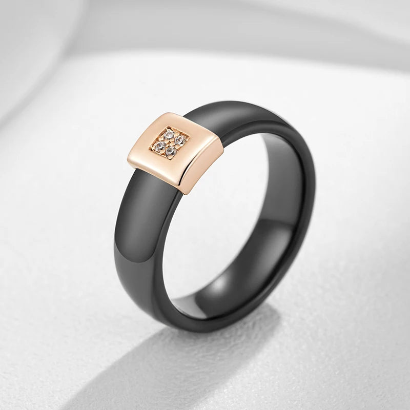 Black Beauty Ceramics Ring for Women Fashion 585 Rose Gold Color Natural Zircon Accessories High Quality Daily Fine Jewelry