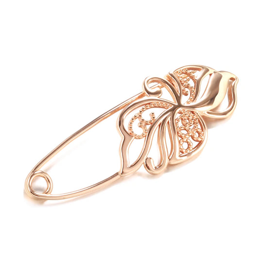New 585 Rose Gold Women Brooch Fashion Wedding Jewelry Unique Creative Modern Fine Boutonniere Hot Hollow Metal Brooch