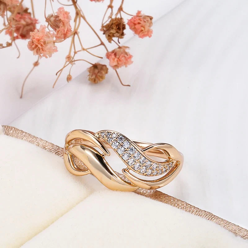 Luxury 585 Rose Gold Color Geometry Rings for Women Shiny Natural Zircon Accessories Ethnic Bride Wedding Jewelry Gift