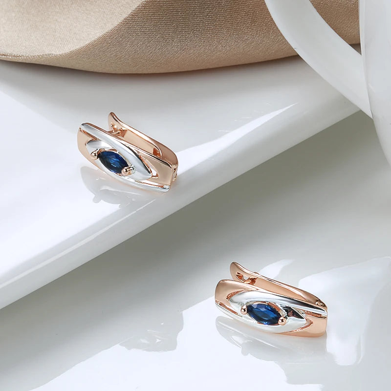 Luxury Blue Stone Earrings Ring Sets 585 Rose Gold Mixed Silver Natural Zircon Accessories Trendy Women Wedding Jewelry
