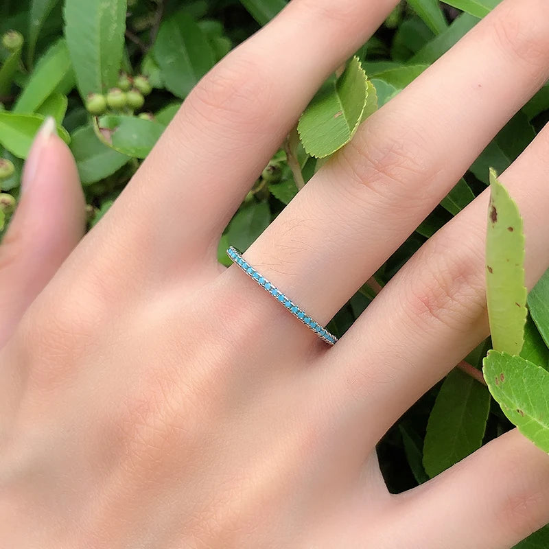 Tibetan Silver Classic Exquisite Circle Turquoise Charm Stackable Finger Ring for Women Trendy Fine Jewelry
