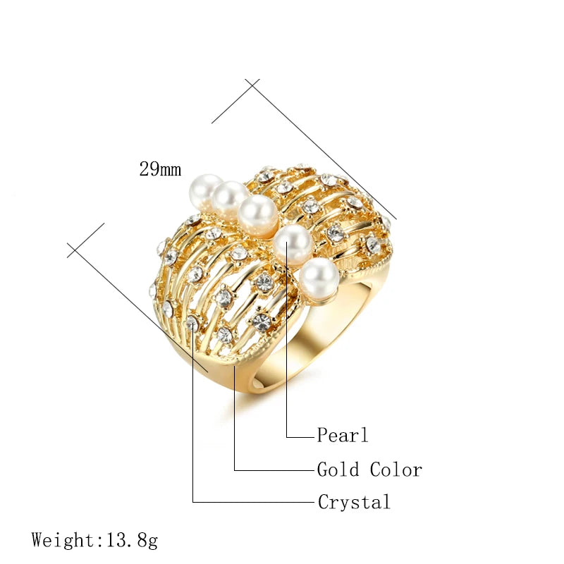 Big  Pearl Butterfly Ring for Women Fashion Gold Color Cocktail Geometric Finger Ring Party Jewelry Bijoux Femme Anel