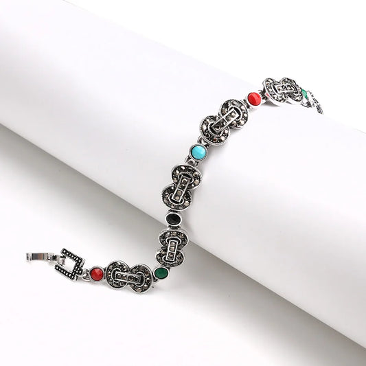 BOHEMIA 8 Words Statement Bracelets Bangles for Women Silver Color Vintage Jewelry