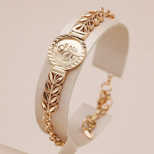 Elegance 585 Rose Gold Color Ethnic Flower Bracelet for Women Fashion Glossy Metal Fine Jewelry