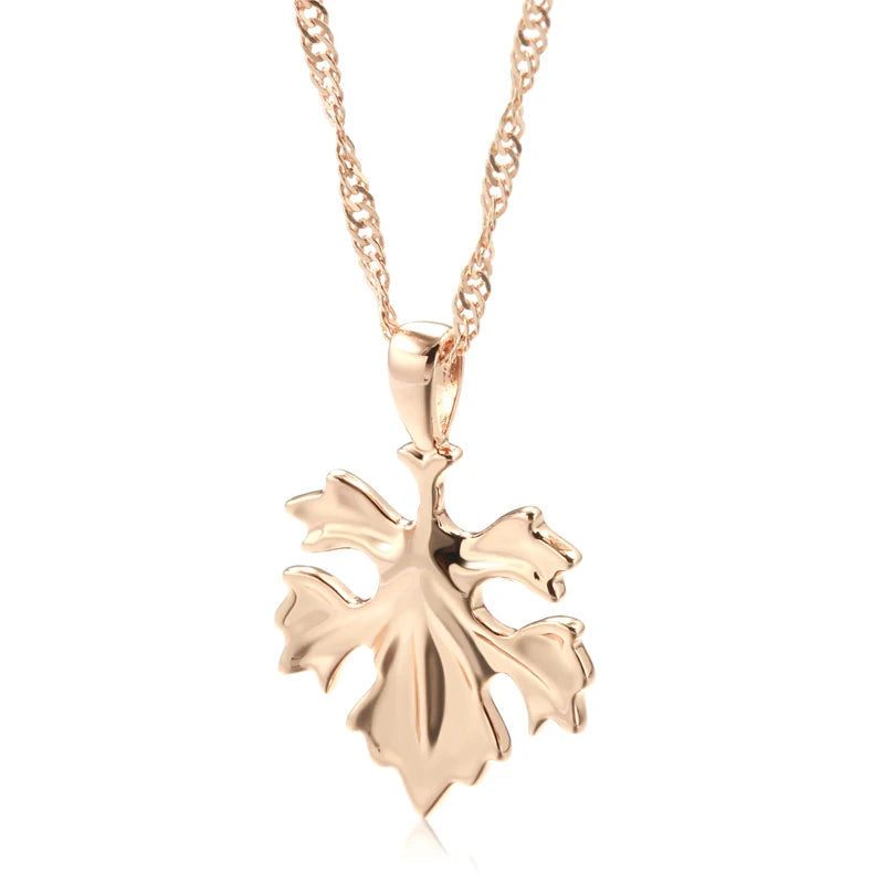 Leaf Pendant Necklace Fashion 585 Rose Gold Color Creative Metal Jewelry Unique Romantic Daily Necklace