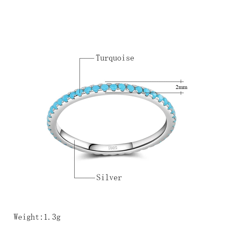 Tibetan Silver Classic Exquisite Circle Turquoise Charm Stackable Finger Ring for Women Trendy Fine Jewelry