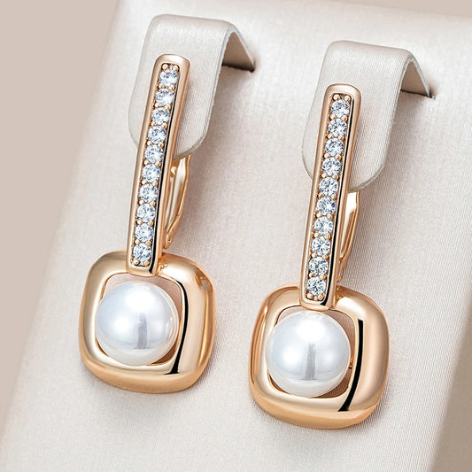 Vintage Pearl Drop Earrings for Women 585 Rose Gold Color Bride Wedding Accessories High Quality Daily Fine Jewelry Gift