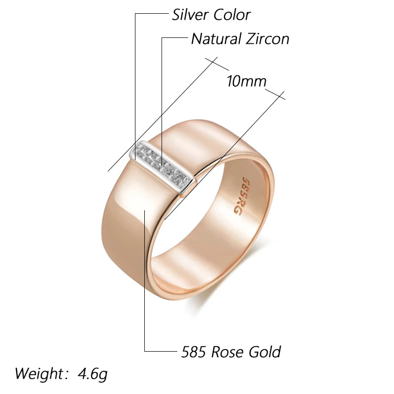 Daily Natural Zircon 10Mm Width Rings for Women 585 Rose Gold Silver Color Mix Setting Design Daily Bride Wedding Jewelry