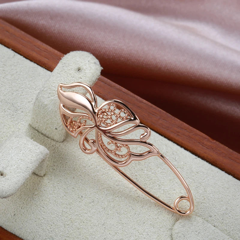 New 585 Rose Gold Women Brooch Fashion Wedding Jewelry Unique Creative Modern Fine Boutonniere Hot Hollow Metal Brooch