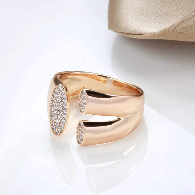 Trendy Classy Natural Zircon 585 Rose Gold Color Geometric Ring for Women Girls Party Fine Jewelry Christmas Gift
