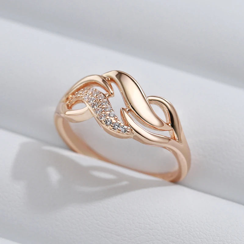 Luxury 585 Rose Gold Color Geometry Rings for Women Shiny Natural Zircon Accessories Ethnic Bride Wedding Jewelry Gift