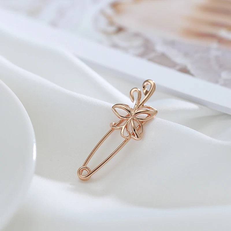 New Fashion 585 Rose Gold Women Brooch Wedding Jewelry Unique Creative Modern Fine Boutonniere Hot Hollow Metal Brooch