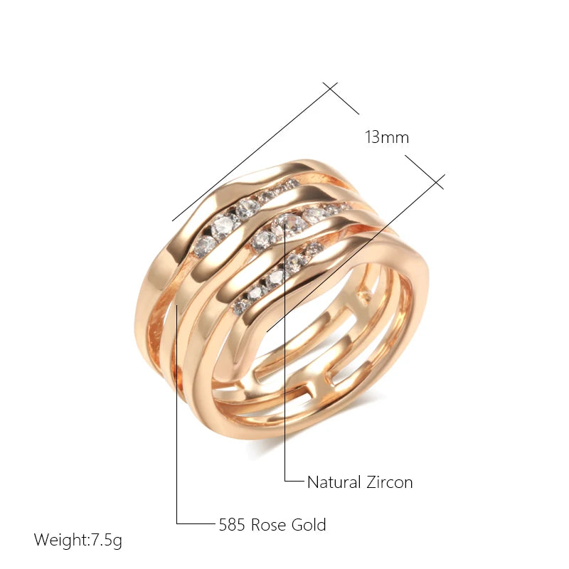 New Unique Creative 585 Rose Gold Women Rings Micro-Wax Inlay Natural Zircon Rings Geometry Modern Party Fashion Jewelry