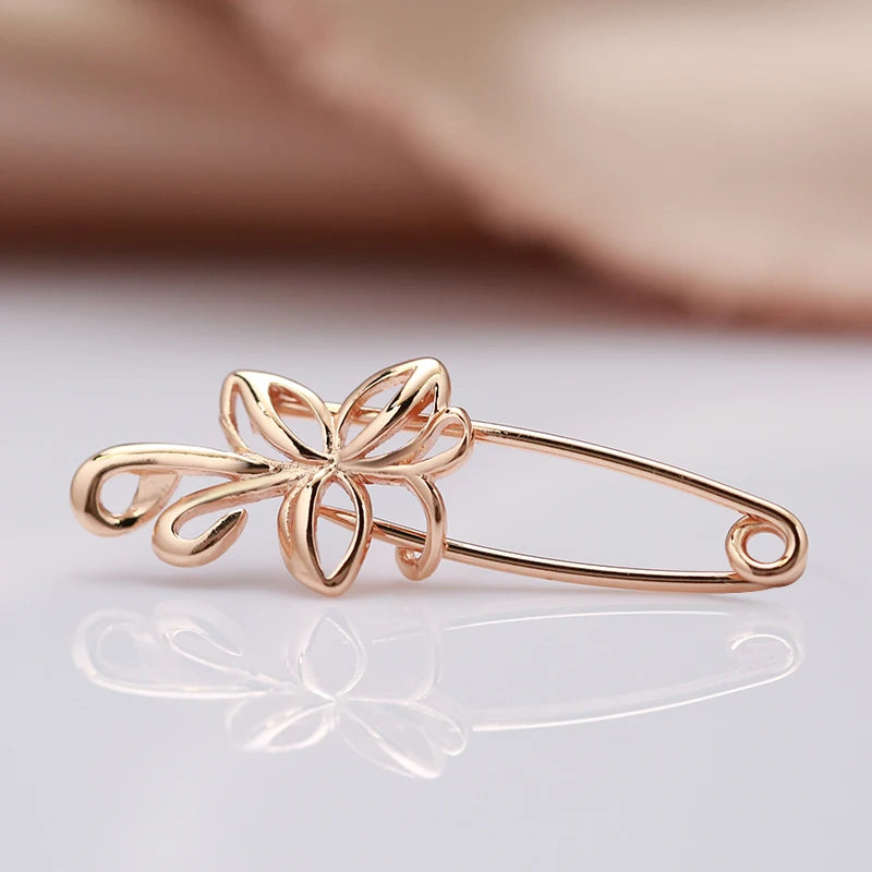 New Fashion 585 Rose Gold Women Brooch Wedding Jewelry Unique Creative Modern Fine Boutonniere Hot Hollow Metal Brooch