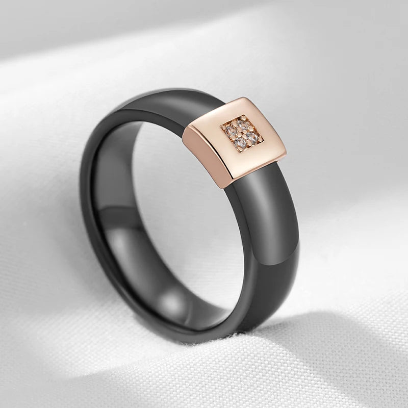 Black Beauty Ceramics Ring for Women Fashion 585 Rose Gold Color Natural Zircon Accessories High Quality Daily Fine Jewelry