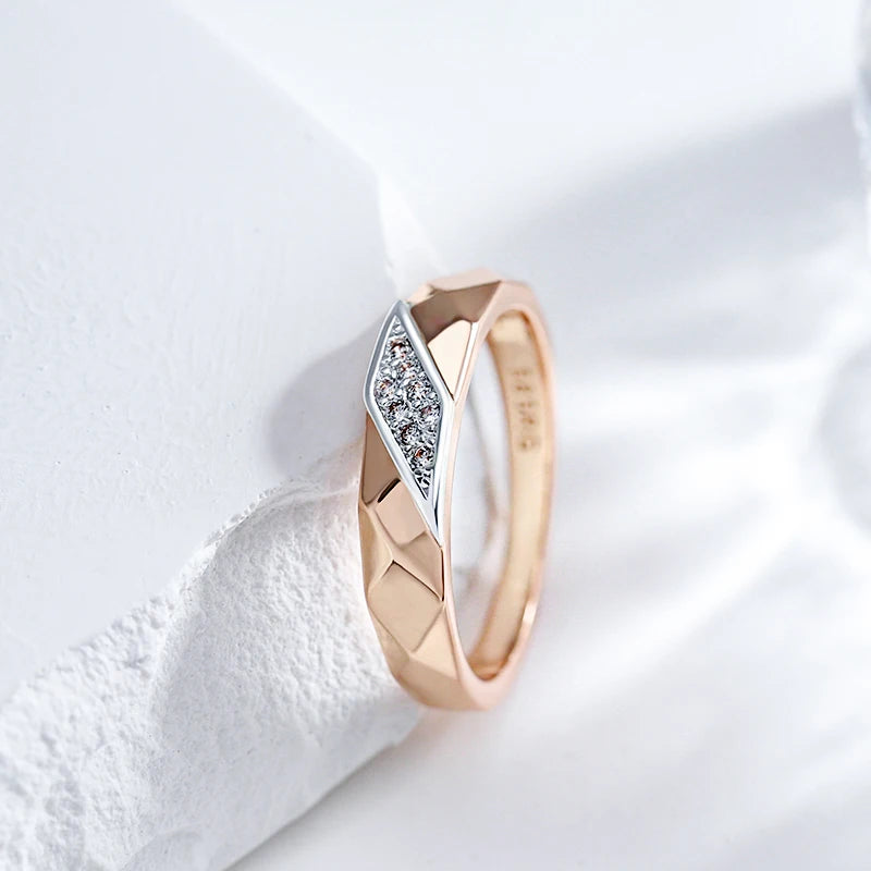 Luxury Natural Zircon  Rings for Women 585 Rose Gold Silver Color Mix Unique Design Fine Daily Jewelry