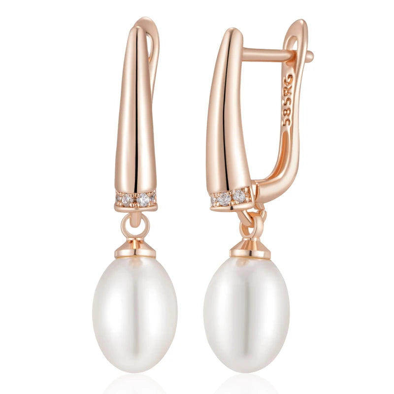 Unique Geometric Pearl Drop Earrings for Women Luxury 585 Rose Gold Silver Color Mix Boho Ethnic Wedding Jewelry