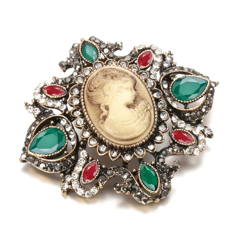 Oval Lady Blue Stone Brooch for Women Vintage Hollow Flower Brooch Antique Gold Party Fashion Apparel Jewelry Accessories