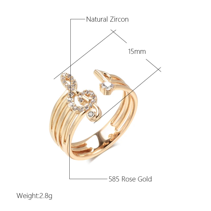 Musical Note Music Rings for Women 585 Rose Gold Color Modern Crystal Ring High Quality Daily Fine Jewelry