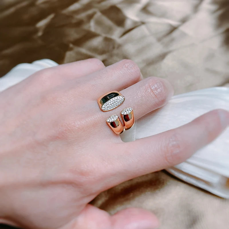 Trendy Classy Natural Zircon 585 Rose Gold Color Geometric Ring for Women Girls Party Fine Jewelry Christmas Gift