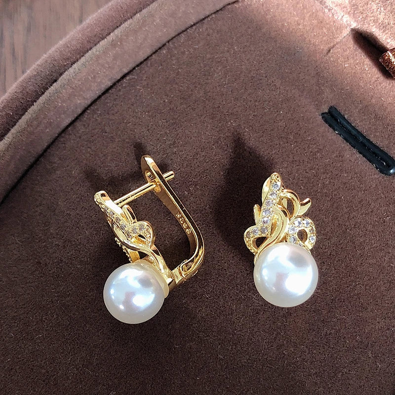 Trendy 18K Gold Pearl Stud Earrings for Women Party Accessories Natural Zircon Earrings Wedding Jewelry Crystal Gifts