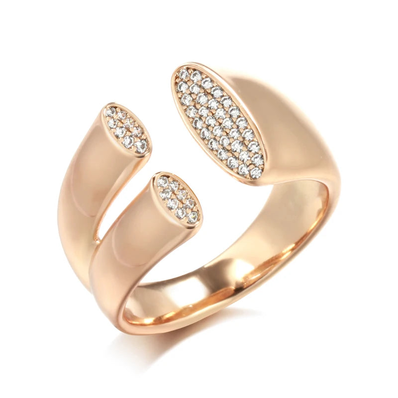 Trendy Classy Natural Zircon 585 Rose Gold Color Geometric Ring for Women Girls Party Fine Jewelry Christmas Gift