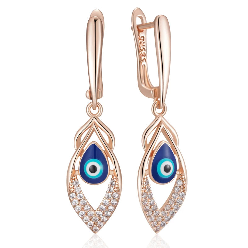 Blue Enamel Drop 585 Rose Gold Earrings for Women Girl Wedding Party Natural Zircon Eardrop Jewelry