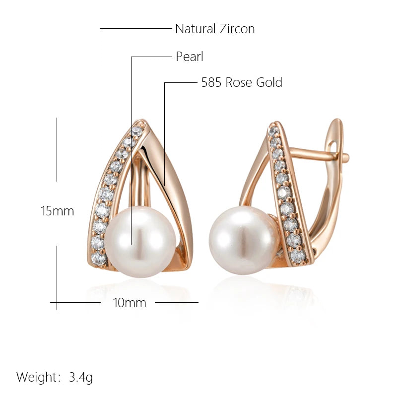 Pearl Luxury 585 Rose Gold Color English Earrings for Women Unique Geometric Earrings Bridal Wedding Jewelry 