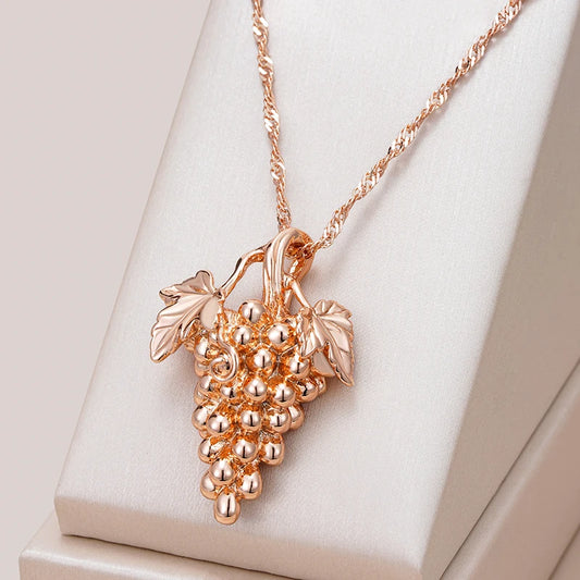 Glossy Big Grape Pendant Necklace for Women Unique 585 Rose Gold Color Fine Daily Vintage Jewelry Gift