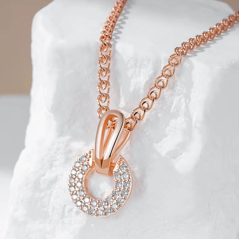 O simple Style  Natural Zircon Pendant Necklace for Women Unique Design 585 Rose Gold Color Bride Wedding Jewelry Gift