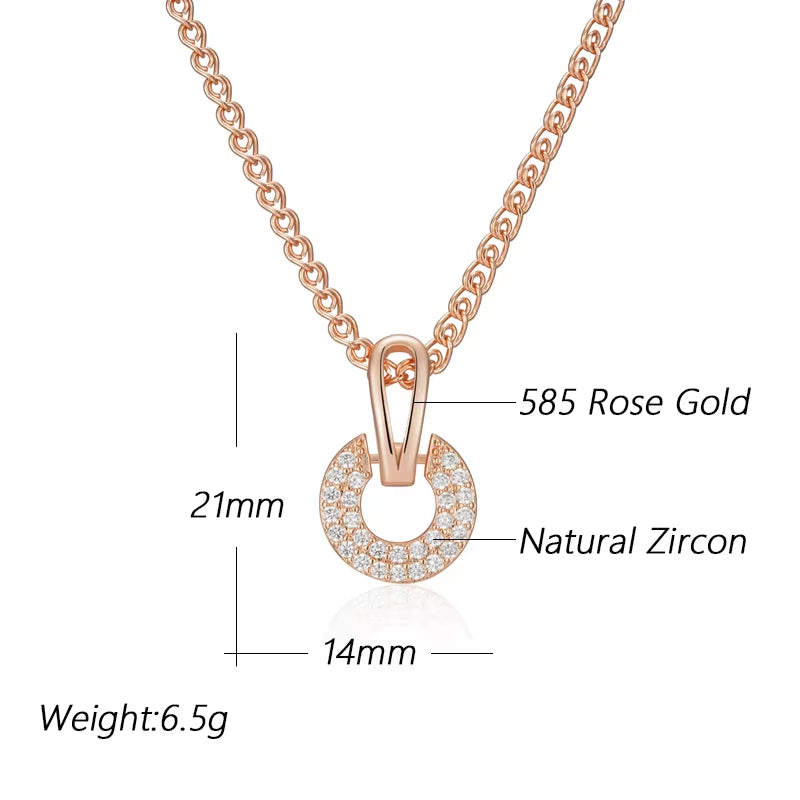 O simple Style  Natural Zircon Pendant Necklace for Women Unique Design 585 Rose Gold Color Bride Wedding Jewelry Gift