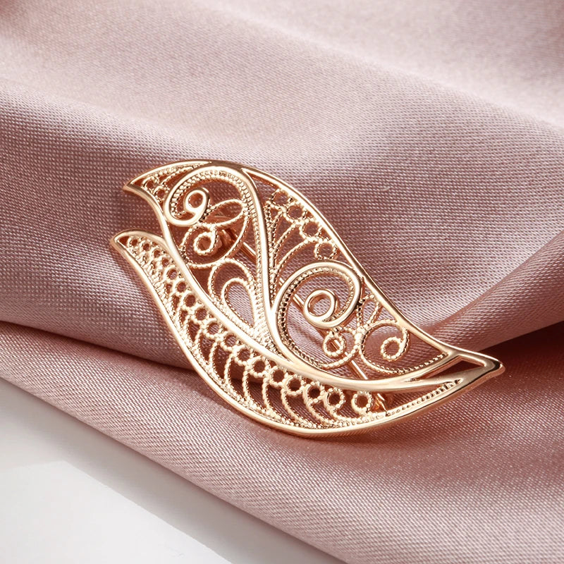 New 585 Rose Gold Women Brooch Fashion Wedding Jewelry Unique Creative Modern Fine Boutonniere Hot Hollow Metal Brooch