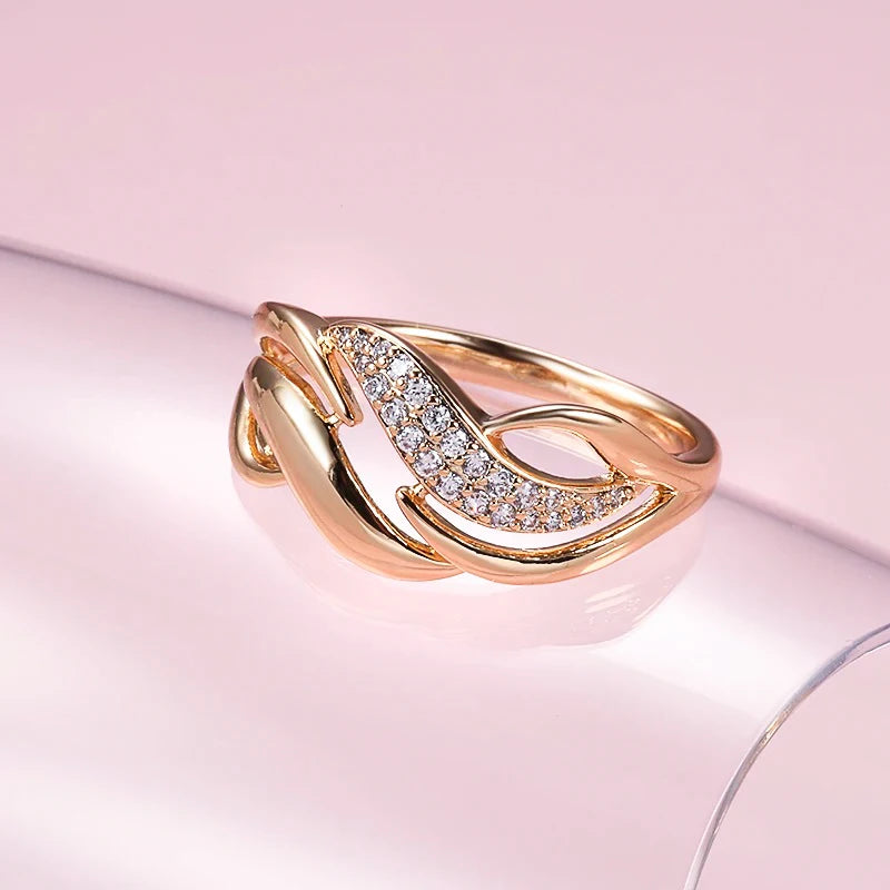 Luxury 585 Rose Gold Color Geometry Rings for Women Shiny Natural Zircon Accessories Ethnic Bride Wedding Jewelry Gift