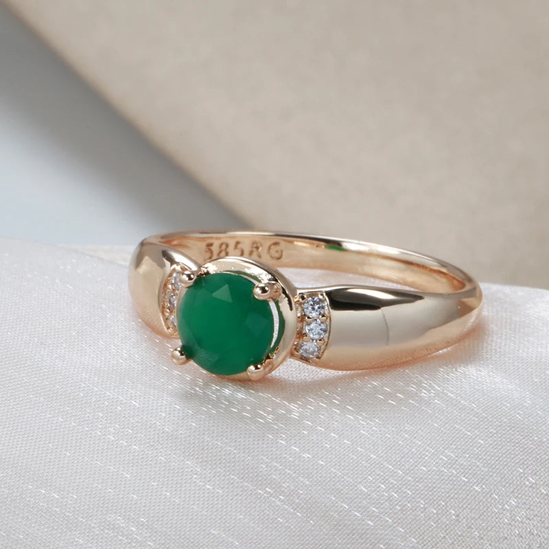 New Emerald Round Cut Natural Zircon Earrings Ring Sets for Women 585 Rose Gold Clip Earring Party Fashion Jewelry Sets
