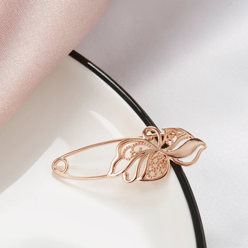 New 585 Rose Gold Women Brooch Fashion Wedding Jewelry Unique Creative Modern Fine Boutonniere Hot Hollow Metal Brooch